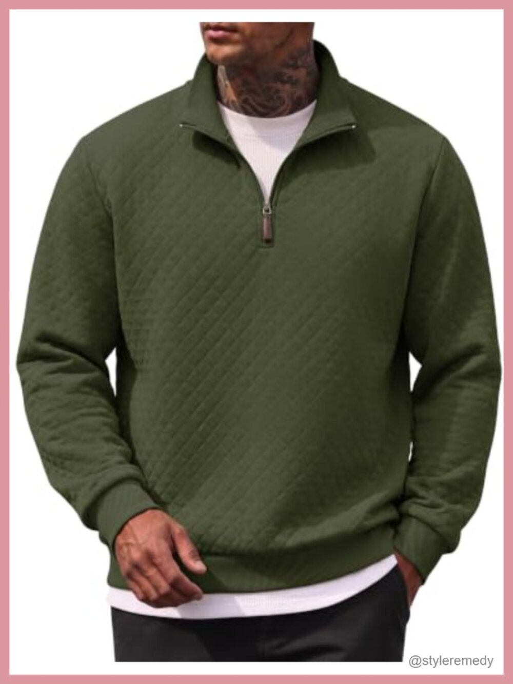 Mens Quarter Zip Pullover Waffle Knit Mock Neck Sweatshirt Long Sleeve